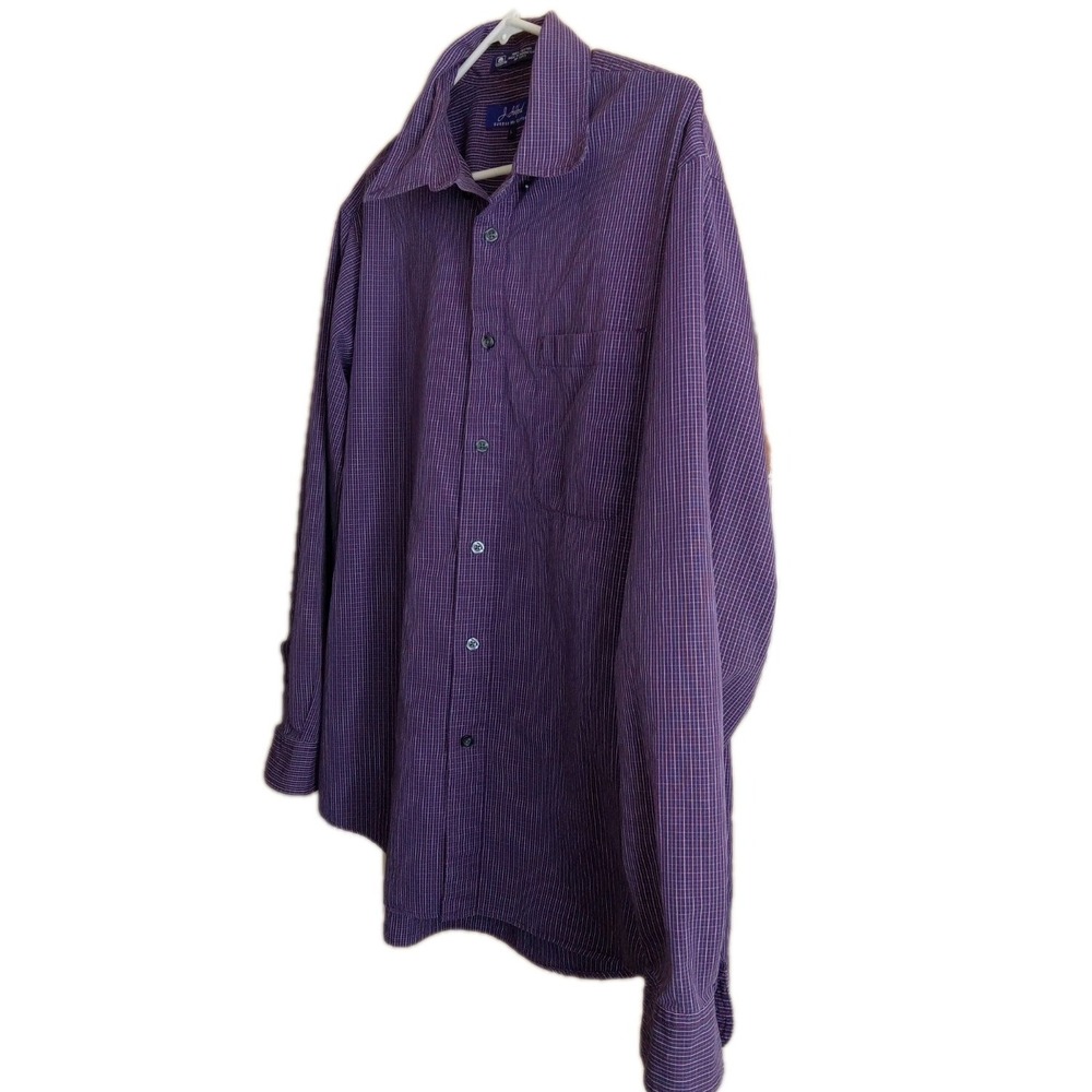 J.Ashford‎ Men's Large Sueded 80s Cotton Check Button Down Purple Preppy